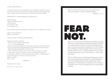 Image of ROMEO AND JULIET: NO FEAR SHAKESPEARE SIDE-BY-SIDE PLAIN ENGLISH
