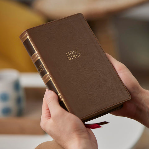Image of NKJV Compact Center-Column Reference Bible Brown Leathersoft Red Letter Comfort Print