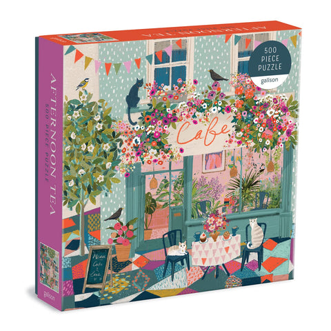 Image of Galison Afternoon Tea Puzzle, 500 Pieces, 20” x 20” - Floral Jigsaw Puzzle with a Beautiful Illustration by Victoria Ball - Thick Sturdy Pieces, Challenging Family Activity, Makes a Great Gift