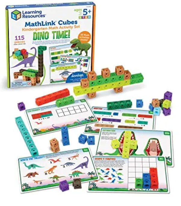 Learning Resources MathLink Cubes Kindergarten Math Activity Set: Dino Time! 115 Pieces, Ages 5+ Kindergarten STEM Activities, Math Games for Kids, Mathlink Cubes Activity Set, Ages 5+
