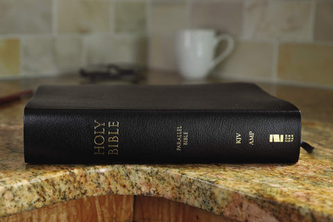 Image of KJV, Amplified, Parallel Bible, Large Print, Bonded Leather, Black, Red Letter: Two Bible Versions Together for Study and Comparison