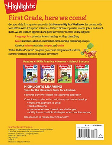 Image of Summer Big Fun Workbook Bridging Grades K & 1: Ready for First Grade at Home, First Grade Summer Workbook with Letters, Reading, Writing, Addition, Subtraction and More (Highlights Summer Learning)