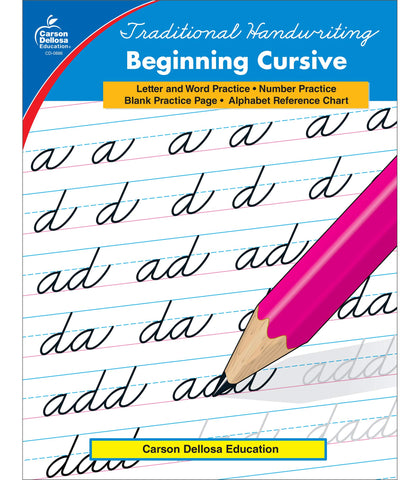 Image of Carson Dellosa Beginning Cursive Handwriting Workbook, Traditional Writing Book With Number and Letter Tracing and Sight Words Practice, Classroom or Homeschool Curriculum (Traditional Handwriting)