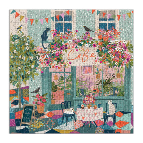 Image of Galison Afternoon Tea Puzzle, 500 Pieces, 20” x 20” - Floral Jigsaw Puzzle with a Beautiful Illustration by Victoria Ball - Thick Sturdy Pieces, Challenging Family Activity, Makes a Great Gift