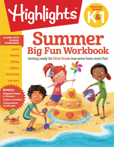 Image of Summer Big Fun Workbook Bridging Grades K & 1: Ready for First Grade at Home, First Grade Summer Workbook with Letters, Reading, Writing, Addition, Subtraction and More (Highlights Summer Learning)