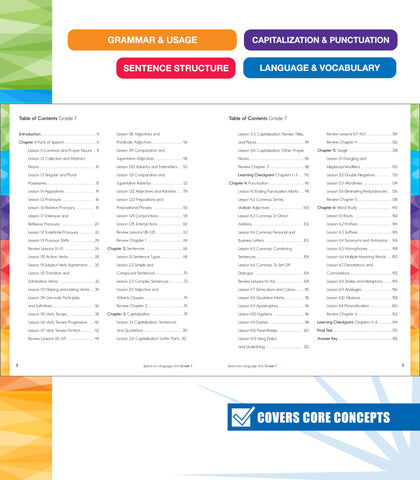 Image of Spectrum Grade 7 Language Arts Workbook, ELA Middle School Books for Kids Ages 12-13 Covering Grammar, Vocabulary, Sentence Structure, Parts of Speech, and More, Classroom or Homeschool Curriculum