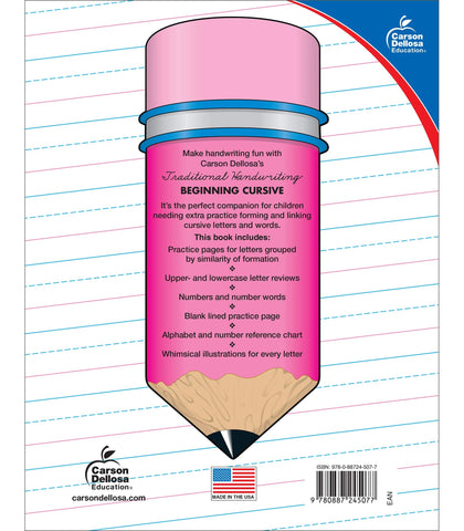 Image of Carson Dellosa Beginning Cursive Handwriting Workbook, Traditional Writing Book With Number and Letter Tracing and Sight Words Practice, Classroom or Homeschool Curriculum (Traditional Handwriting)