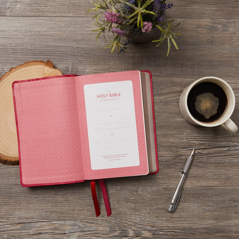 Image of KJV Holy Bible: Large Print Single-Column with 43,000 End-of-Verse Cross References, Pink Leathersoft, Personal Size, Red Letter, Comfort Print: King James Version