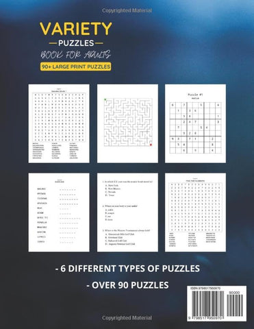 Image of Variety Puzzle Book For Adults: 90+ Large-Print Puzzles Word Search, Sudoku, Word Scramble, Number Search, Trivia, Mazes