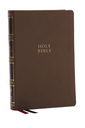 NKJV Compact Center-Column Reference Bible Brown Leathersoft Red Letter Comfort Print