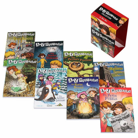 Image of A TO Z MYSTERIES COLLECTION:8 Book Box Set-16 Stories A-P, Absent Author,Bald Bandit,Canary Caper,Deadly Dungeon,Empty Envelope,Falcon’s Feathers,Goose’s Gold,Haunted Hotel Invisible Island Etc.