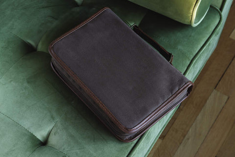 Image of Aviator Bible Cover for Men, Zippered, with Handle, Suede, Brown, Extra Large