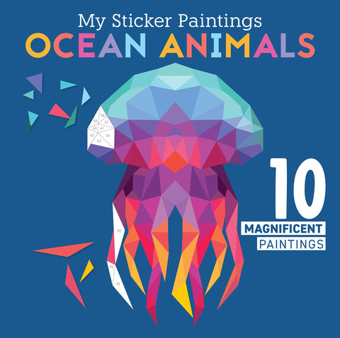 Image of My Sticker Paintings: Ocean Animals: 10 Magnificent Paintings (Happy Fox Books) For Kids 6-10 - Jellyfish, Dolphins, Penguins, Sharks, and More, with 30 to 140 Removable, Reusable Stickers per Design