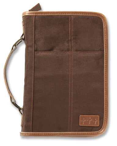Image of Aviator Bible Cover for Men, Zippered, with Handle, Suede, Brown, Extra Large