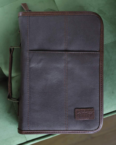 Image of Aviator Bible Cover for Men, Zippered, with Handle, Suede, Brown, Extra Large