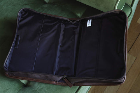Image of Aviator Bible Cover for Men, Zippered, with Handle, Suede, Brown, Extra Large