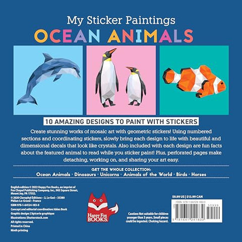 Image of My Sticker Paintings: Ocean Animals: 10 Magnificent Paintings (Happy Fox Books) For Kids 6-10 - Jellyfish, Dolphins, Penguins, Sharks, and More, with 30 to 140 Removable, Reusable Stickers per Design